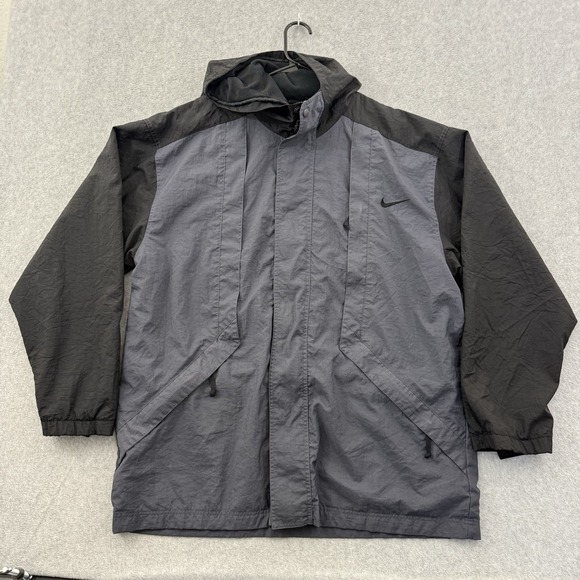 Nike Other - Nike Jacket Men's Large Gray Black Hooded Windbreaker Coat Color Block 90s Retro
